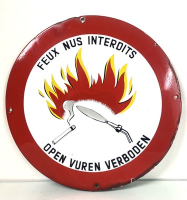 Vintage Enamel Open Fire Prohibited Sign, Belgium, 1960s-WZZ-964444