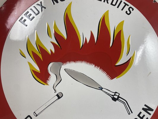 Vintage Enamel Open Fire Prohibited Sign, Belgium, 1960s-WZZ-964444