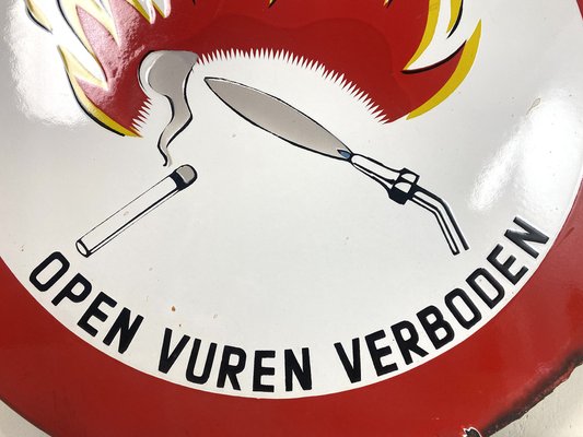 Vintage Enamel Open Fire Prohibited Sign, Belgium, 1960s-WZZ-964444