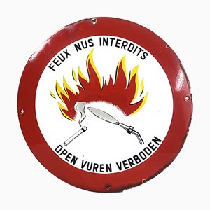 Vintage Enamel Open Fire Prohibited Sign, Belgium, 1960s-WZZ-964444