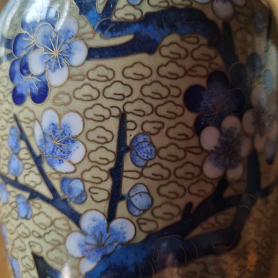 Vintage Enamel Vase with Blue Flowers, 1950s-GSF-1812833