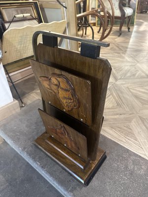 Vintage English Art Deco Magazine Holder in Oak-UAI-2023429