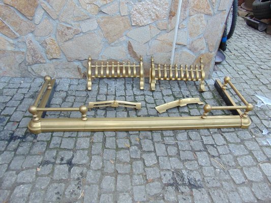 Vintage English Brass Fireplace Set, 1970s-CAQ-571838