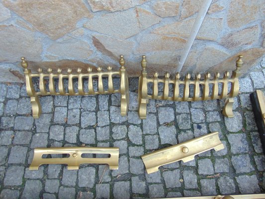 Vintage English Brass Fireplace Set, 1970s-CAQ-571838