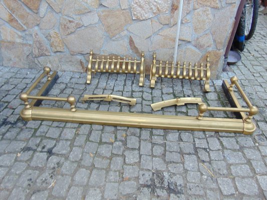 Vintage English Brass Fireplace Set, 1970s-CAQ-571838