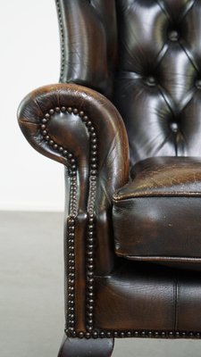 Vintage English Dark Brown Chesterfield Wing Chair-HPP-2024328