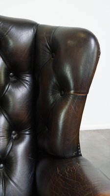 Vintage English Dark Brown Chesterfield Wing Chair-HPP-2024328