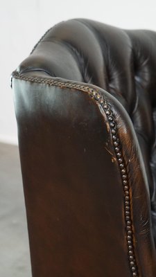 Vintage English Dark Brown Chesterfield Wing Chair-HPP-2024328