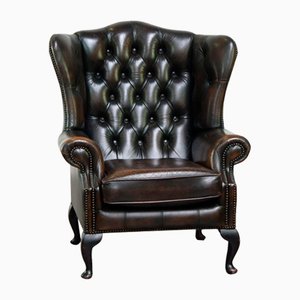 Vintage English Dark Brown Chesterfield Wing Chair-HPP-2024328