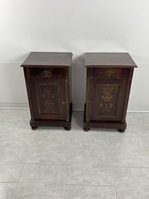 Vintage English Edwardian Bedside Tables with Inlays, 1930s, Set of 2-YST-2016428