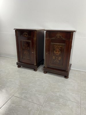 Vintage English Edwardian Bedside Tables with Inlays, 1930s, Set of 2-YST-2016428