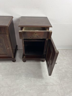 Vintage English Edwardian Bedside Tables with Inlays, 1930s, Set of 2-YST-2016428