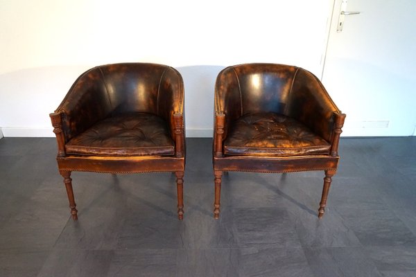 Vintage English Leather Armchairs in Cognac, Set of 2-CIP-2023692