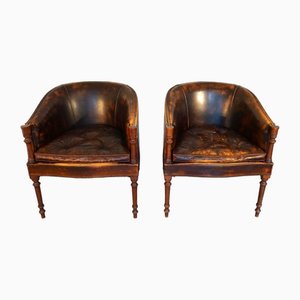 Vintage English Leather Armchairs in Cognac, Set of 2-CIP-2023692