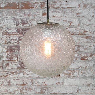 Vintage European Clear Glass Globe & Brass Top Pendant Lights-BLS-1328879