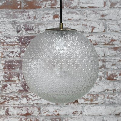 Vintage European Clear Glass Globe & Brass Top Pendant Lights-BLS-1328879