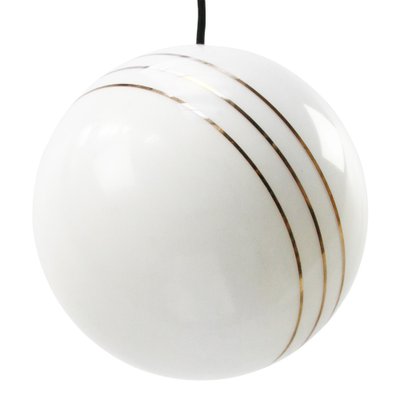 Vintage European Opaline Glass & Brass Top Gold Striped Globe Pendant Light-BLS-1233884