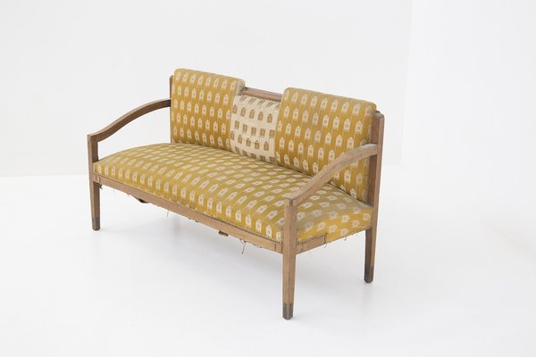 Vintage Fabric and Brass Wooden Sofa, 1950s-RCE-1382801