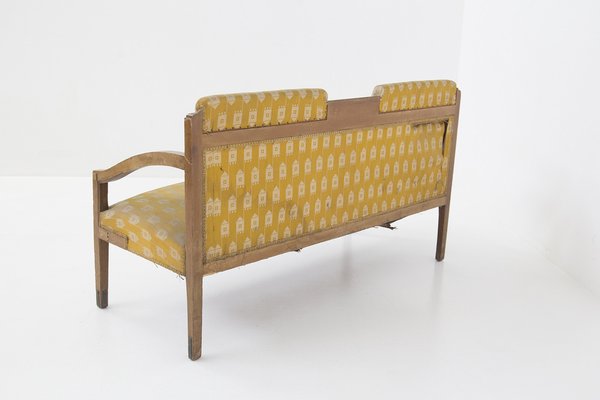 Vintage Fabric and Brass Wooden Sofa, 1950s-RCE-1382801