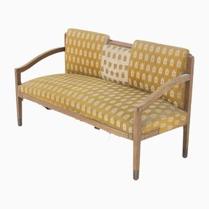 Vintage Fabric and Brass Wooden Sofa, 1950s-RCE-1382801