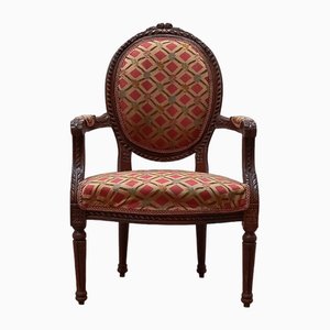 Vintage Fabric and Wood Medallion Chair-NMC-1756550