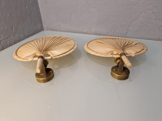 Vintage Fans in Straw and Bamboo in the style of Ingo Maurer, 1970s, Set of 2