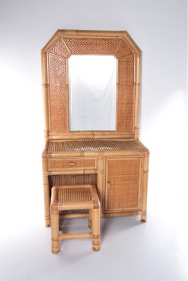 Vintage Faux Bamboo Dressing Table, France, 1980s, Set of 2-EZZ-1348273