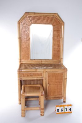 Vintage Faux Bamboo Dressing Table, France, 1980s, Set of 2-EZZ-1348273