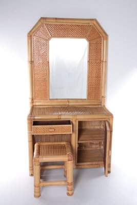 Vintage Faux Bamboo Dressing Table, France, 1980s, Set of 2-EZZ-1348273