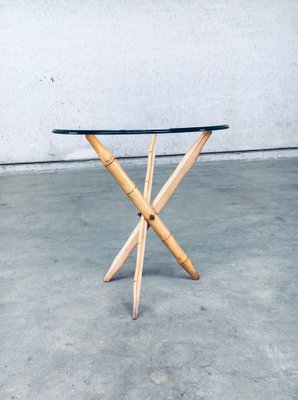 Vintage Faux Bamboo Folding Tripod Side Table, 1970s-RQV-1022946