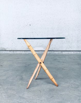 Vintage Faux Bamboo Folding Tripod Side Table, 1970s-RQV-1022946