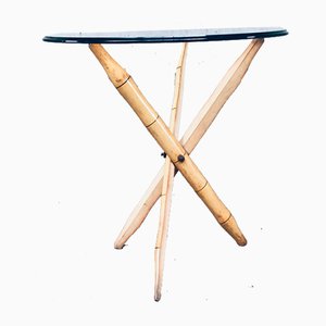 Vintage Faux Bamboo Folding Tripod Side Table, 1970s-RQV-1022946