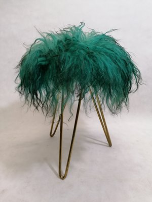 Vintage Fell & Brass Stool, 1970s-RFT-847109