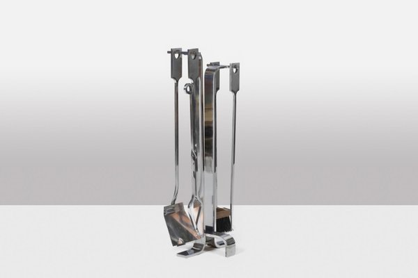 Vintage Fireplace Set in Chromed Metal by Jacques Charles, 1970s-CEJ-1790118