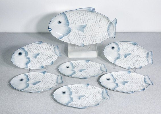 Vintage Fish-Shaped Plates from Mennella Brothers, Set of 7-OJE-2020948