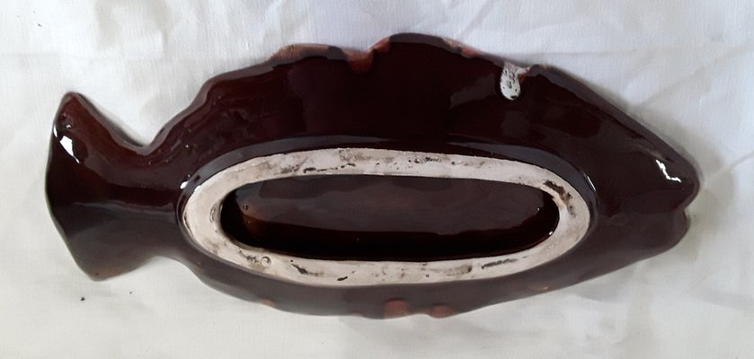 Vintage Fish Shaped Serving Shell in Glazed Ceramic, 1980s-HOI-1336807