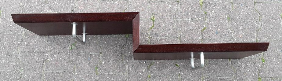 Vintage Flat Wall Coat Rack in Brown Oak Veneer with 2 Chromed Hooks from Schönbuch, 1970s-HOI-1007836