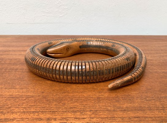 Vintage Flexible Wooden Snake Sculpture-UAH-1284385