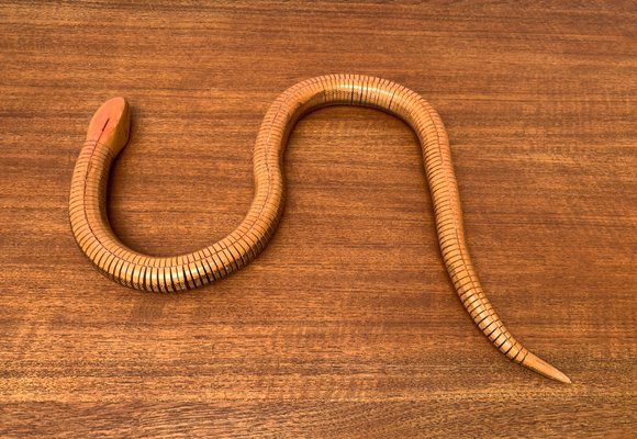 Vintage Flexible Wooden Snake Sculpture-UAH-1284385