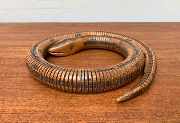 Vintage Flexible Wooden Snake Sculpture-UAH-1284385