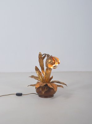 Vintage Flower Lamp in Gold Plated Metal attributed to Hans Kögl, 1970s-VCR-2021149