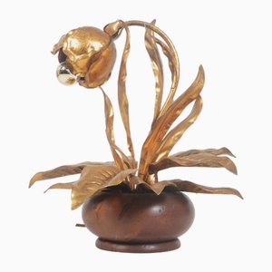 Vintage Flower Lamp in Gold Plated Metal attributed to Hans Kögl, 1970s-VCR-2021149