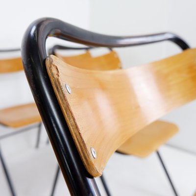 Vintage Folding Chair in Metal and Wood, 1960s, Set of 7-NYF-2019039