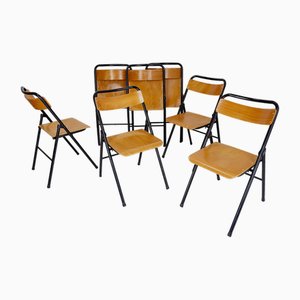 Vintage Folding Chair in Metal and Wood, 1960s, Set of 7-NYF-2019039