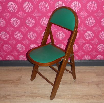 Vintage Folding Chairs in Wood and Faux Leather, 1970s, Set of 4-AFE-2041089