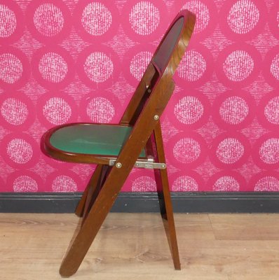 Vintage Folding Chairs in Wood and Faux Leather, 1970s, Set of 4-AFE-2041089