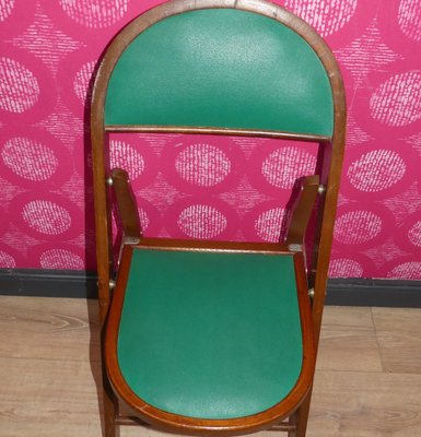 Vintage Folding Chairs in Wood and Faux Leather, 1970s, Set of 4-AFE-2041089