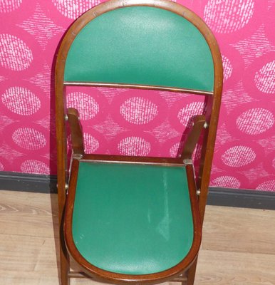 Vintage Folding Chairs in Wood and Faux Leather, 1970s, Set of 4-AFE-2041089