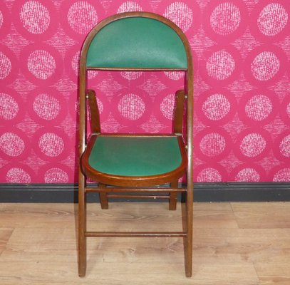 Vintage Folding Chairs in Wood and Faux Leather, 1970s, Set of 4-AFE-2041089