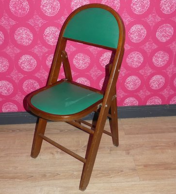 Vintage Folding Chairs in Wood and Faux Leather, 1970s, Set of 4-AFE-2041089